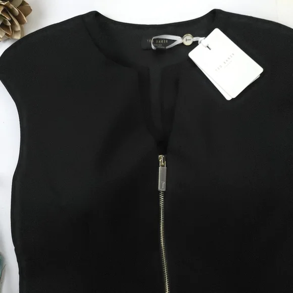 New Ted Baker Structured Zip Peplum  Black Dress Sz 8 - Picture 6 of 13